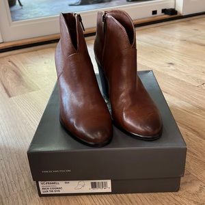 Vince Camuto cognac leather bootie wirh zip back. Beautiful brown leather.